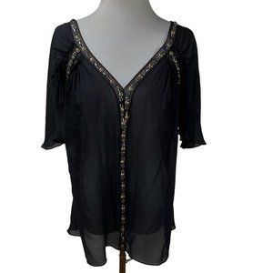 New Roberto Cavalli Black Beaded Silk Chiffon Cocktail Top Evening IT38 Tunic